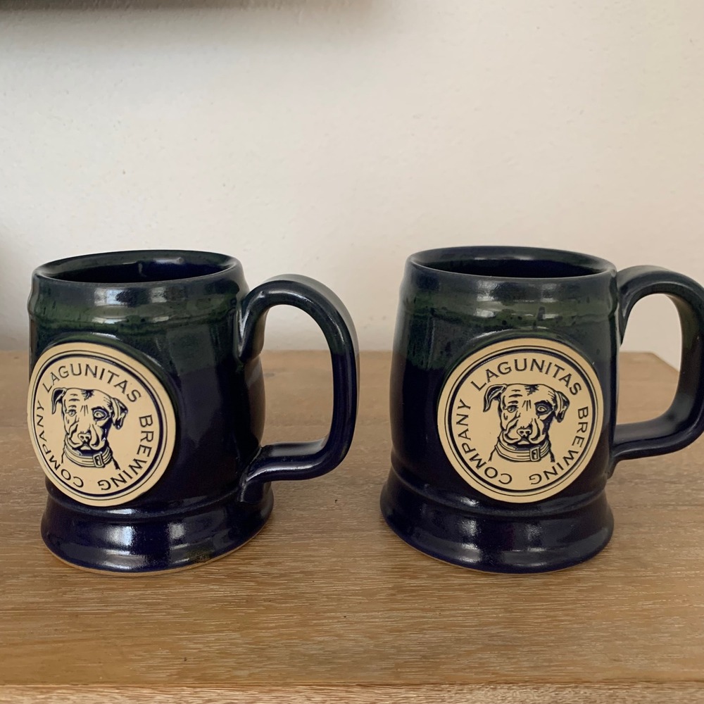 Lagunitas Brewing Company Sunset Hill Stoneware Mugs Set of 2 Blue Green USA